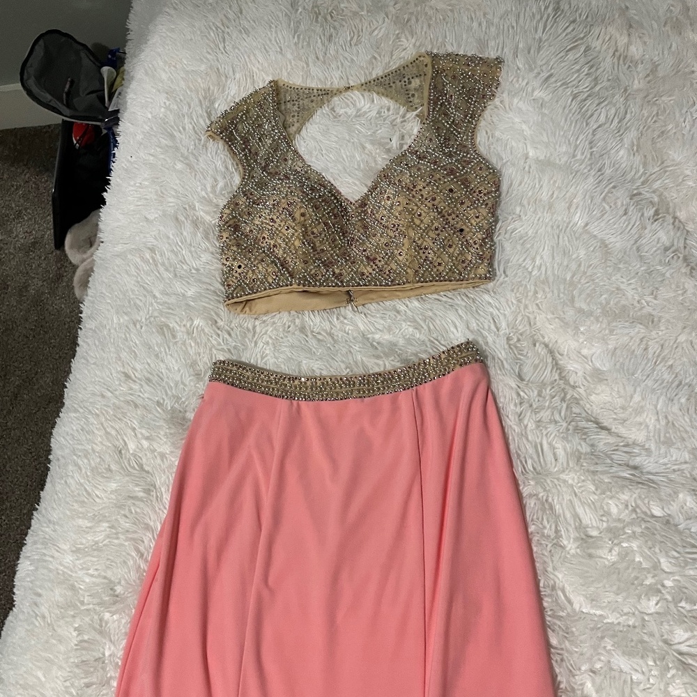 Prom dress 2 piece rose and beaded